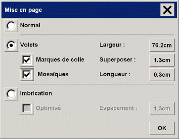 zone Volets de la bote de dialogue Mise en page