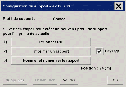 bote de dialogue Configuration du support