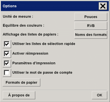 bote de dialogue Options