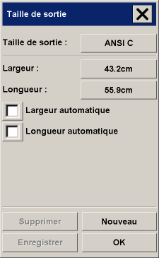 bote de dialogue Configuration de la taille de sortie