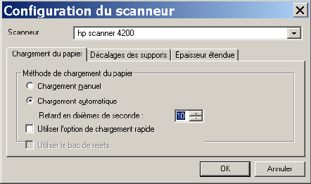 bote de dialogue Configuration du scanneur