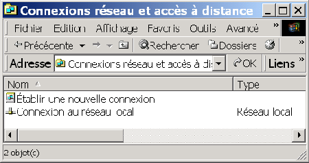 fentre Connexion rseau et commute