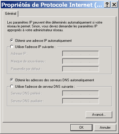 bote de dialogue Proprits TCP/IP