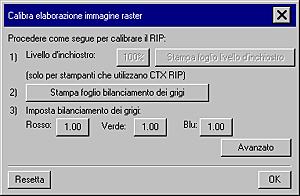 finestra di dialogo Calibra Raster Image Processing 