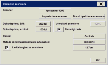 finestra di dialogo Impostazione scanner