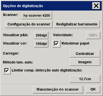 caixa de diálogo opções de digitalização