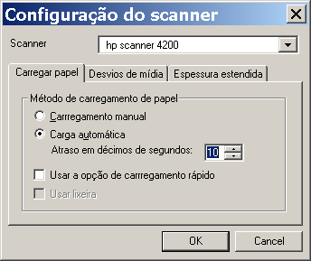caixa de diálogo opções de configuração do Scanner