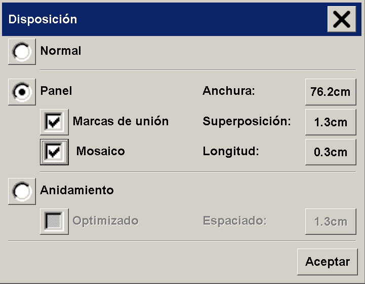 seleccionar la disposición en paneles