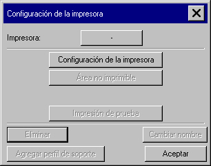 cuadro de diálogo de configuración de la impresora sin impresora