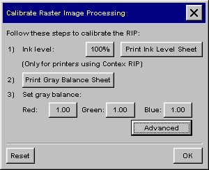calibrate raster image processing dialog