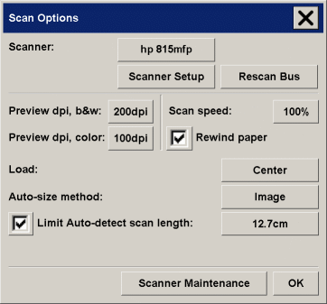 scanner setup dialog