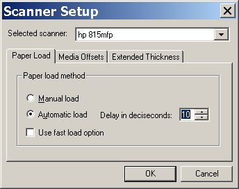 scanner setup options dialog