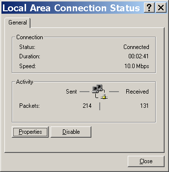 local area connection status dialog box