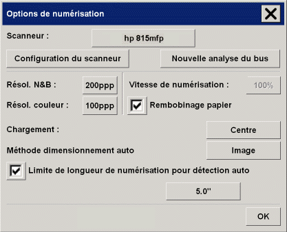 bote de dialogue Options de numrisation
