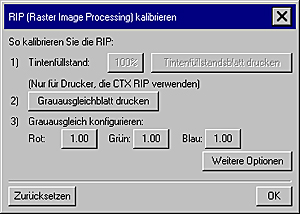 Dialogfeld RIP (Raster Image Processing) kalibrieren