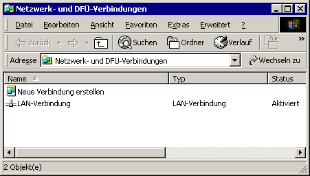 Fenster Netzwerk- und DFÜ-Verbindungen