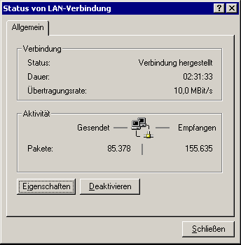 Dialogfeld Status von LAN-Verbindung 