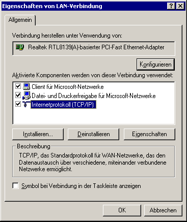 Dialogfeld Eigenschaften von LAN-Verbindung