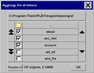 finestra di dialogo Aggiungi file all'elenco