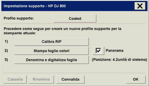 finestra di dialogo Impostazione supporto
