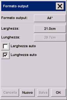 finestra di dialogo Impostazione formato output