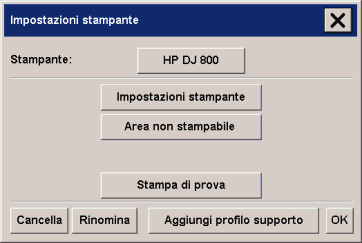 finestra di dialogo Impostazioni stampante