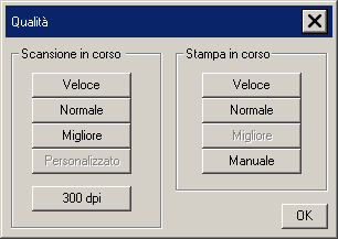 finestra di dialogo impostazioni di qualità