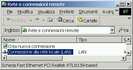 finestra rete e connessioni remote