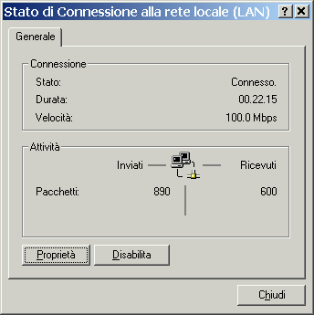 finestra di dialogo stato di connessione alla rete locale