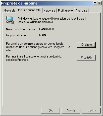 finestra proprietà del sistema