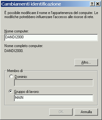 finestra di dialogo stato di connessione alla rete locale