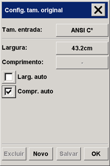 menu de tamanho de entrada