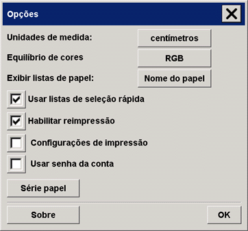 caixa de diálogo Opções