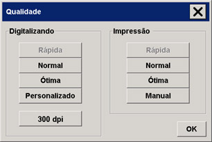 caixa de diálogo de configuração de qualidade