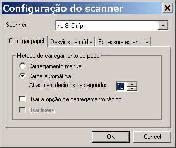 caixa de diálogo opções de configuração do Scanner