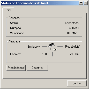 caixa de diálogo status de conexão de rede local