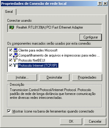 caixa de diálogo propriedades de conexão local