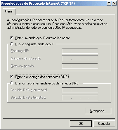 caixa de diálogo propriedades de protocolo de Internet (TCP/IP)