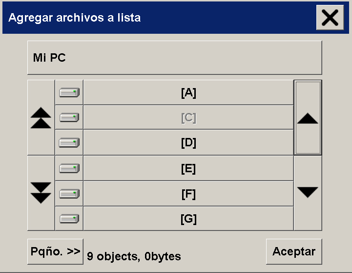 cuadro de diálogo agregar archivos a la lista
