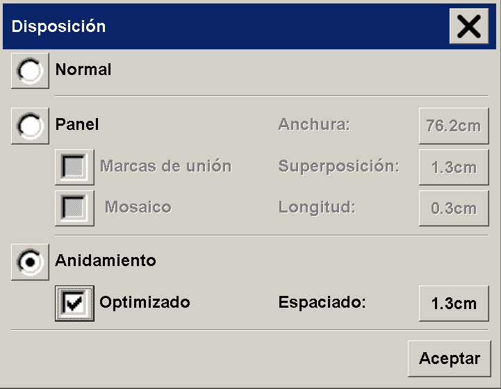 seleccionar la disposición del anidamiento