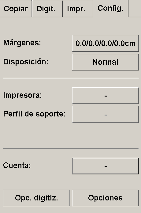 ficha de configuración sin impresora