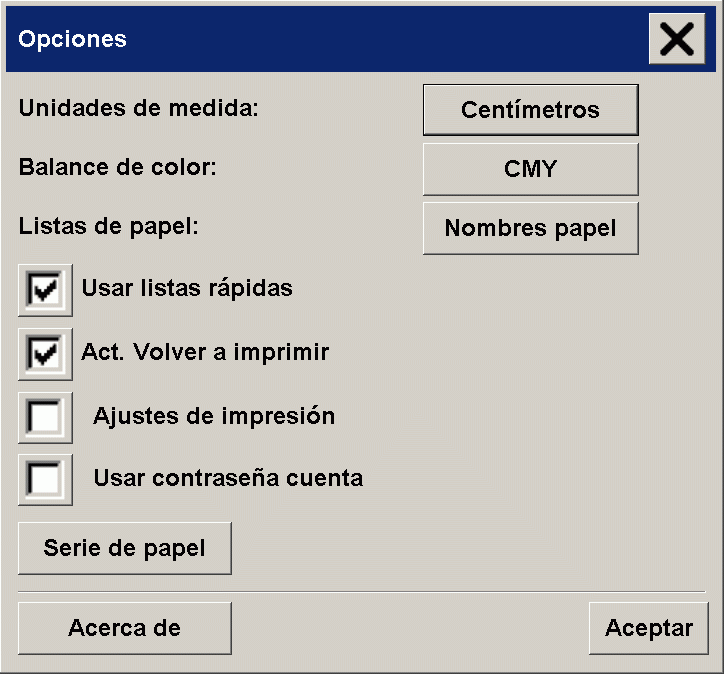 cuadro de diálogo opciones