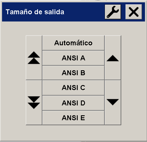menú tamaño de salida