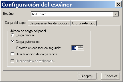 cuadro de diálogo de opciones de configuración del escáner