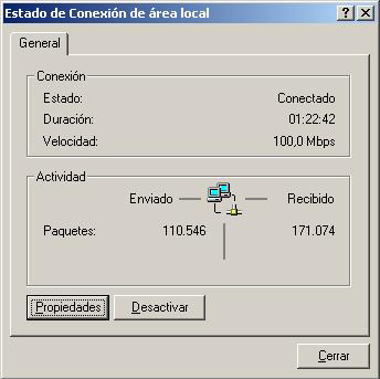 cuadro de diálogo de estado de la conexión de área local