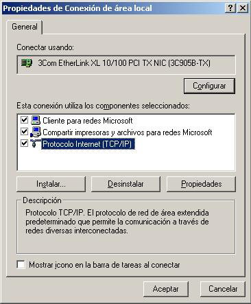 cuadro de diálogo de propiedades de la conexión de área local