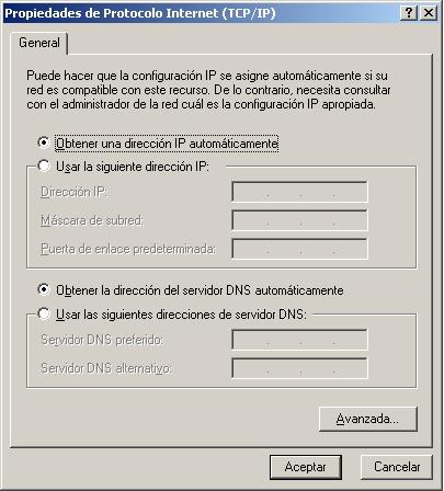 cuadro de diálogo de propiedades del protocolo de internet (TCP/IP)