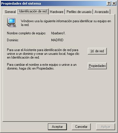 ventana de propiedades del sistema